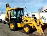 Yellow John Deere 410-E Backhoe Loader